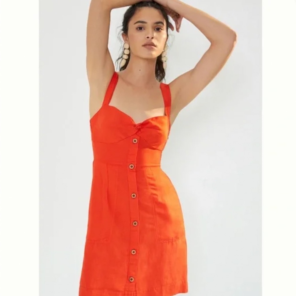 ANTHROPOLOGIE MAEVE TWIST FRONT LINEN BLEND DRESS SIZE XS NWT 🍊